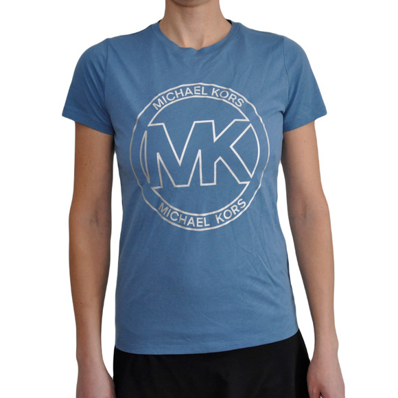 Michael Kors Women's Logo T-Shirt Organic Cotton Top Tee Steel Blue XS Nwt - Picture 1 of 3
